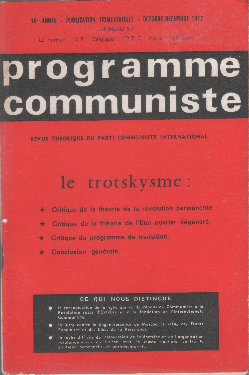 Programme comuniste. N. 57. Octobre/decembre 1972. 16e année