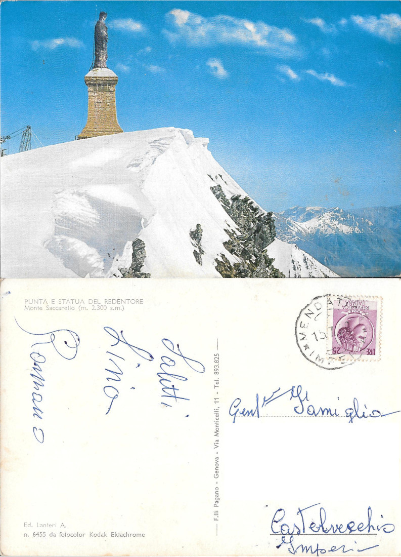 Punta e Statua del Redentore. Monte Saccarello. Viaggiata