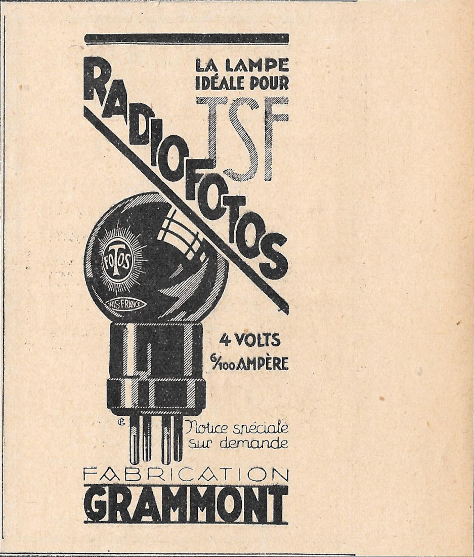 Radiofotos Grammont la lampe ideale pour TSF - Advertising 1928