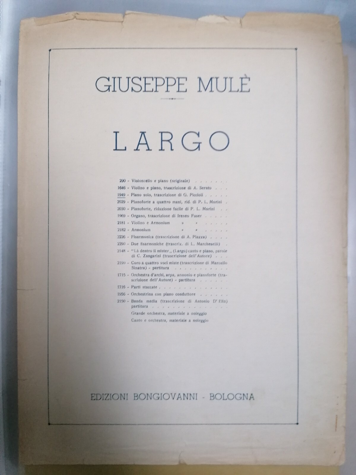 RARO Giuseppe MULÈ - Largo - Spartito per pianoforte Ed. …