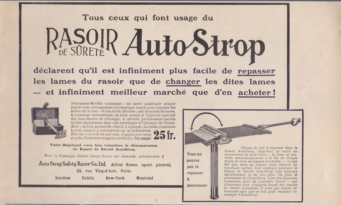Rasoir de surete AutoStrop. Advertising 1910