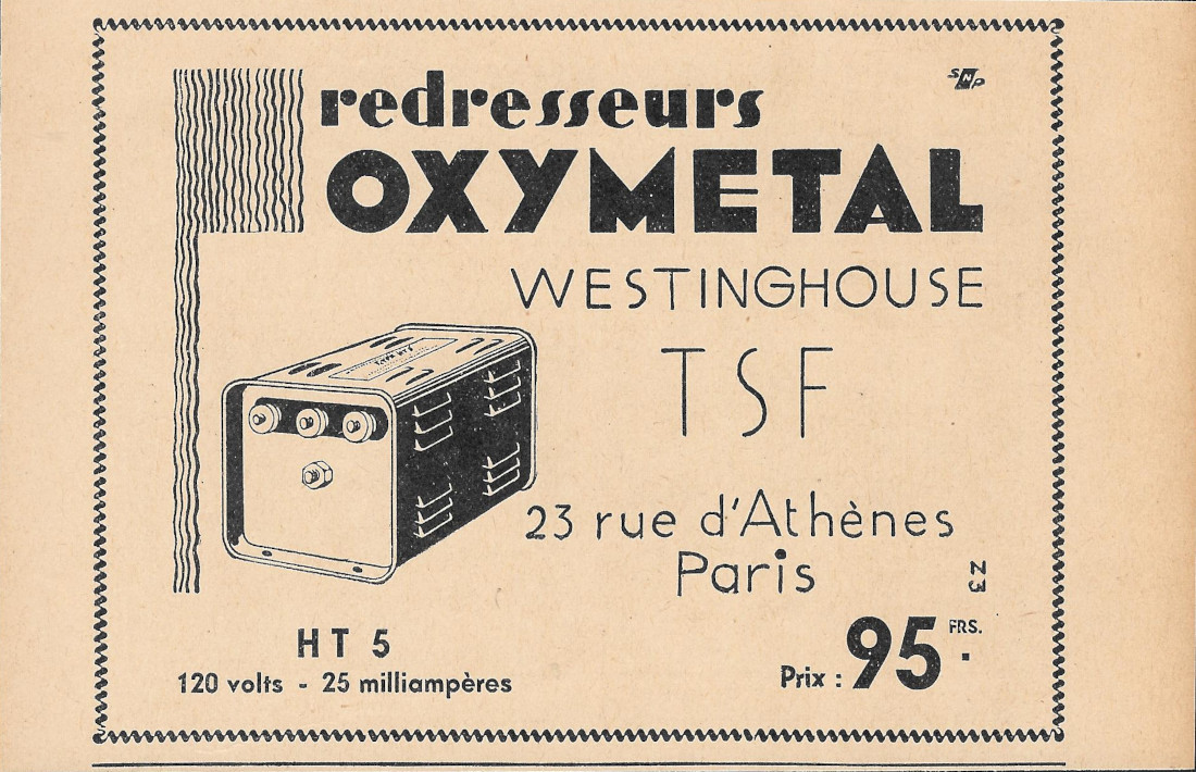 Redresseurs Oxymetal Westinghouse - Advertising 1931