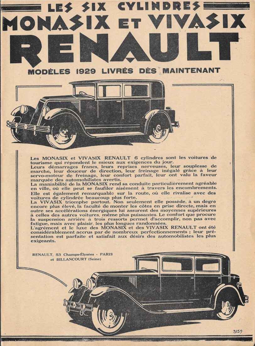 Renault le six cylindres Monasix et Vivasix - Advertising 1924