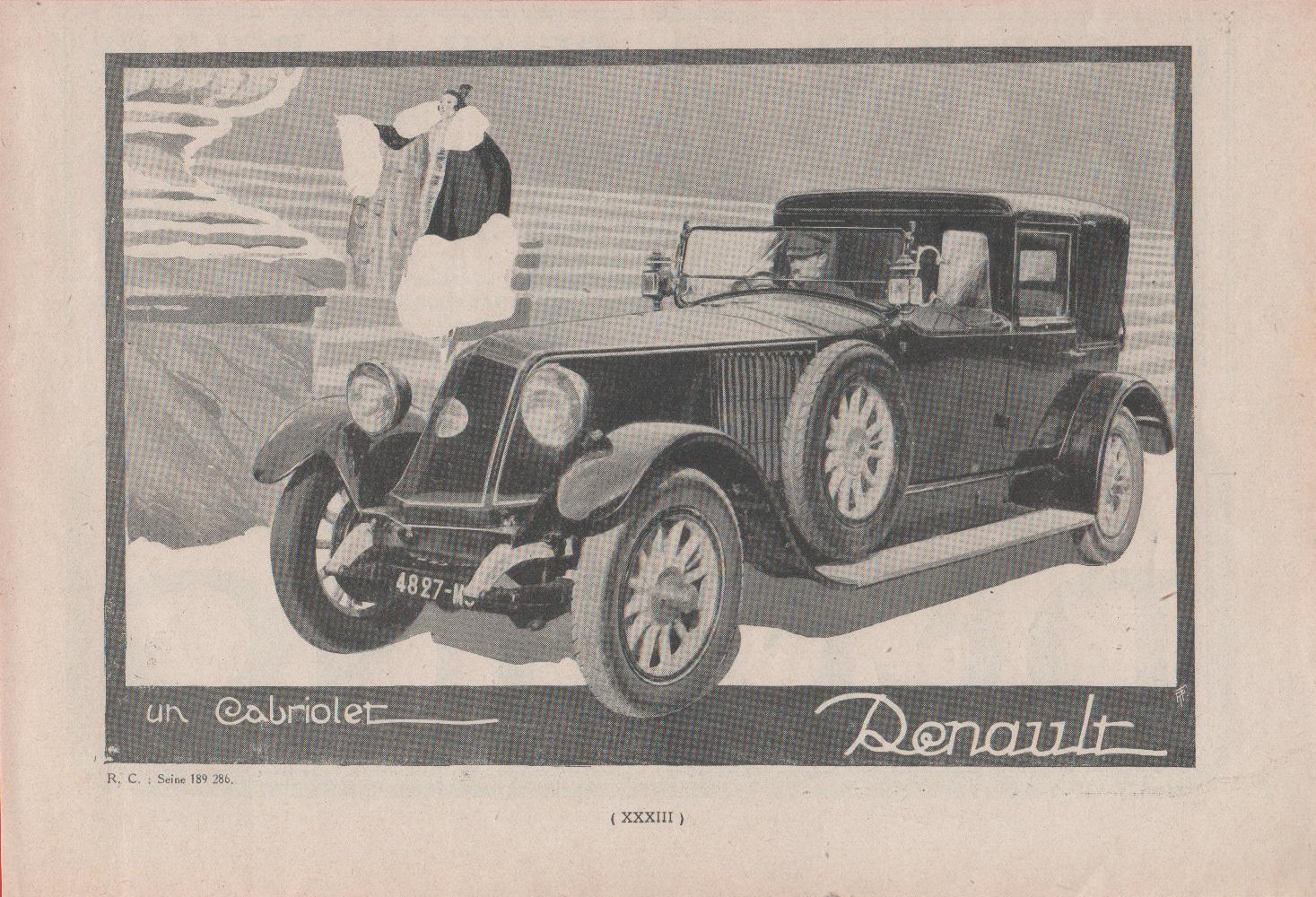 Renault. Un cabriolet. Advertising 1924
