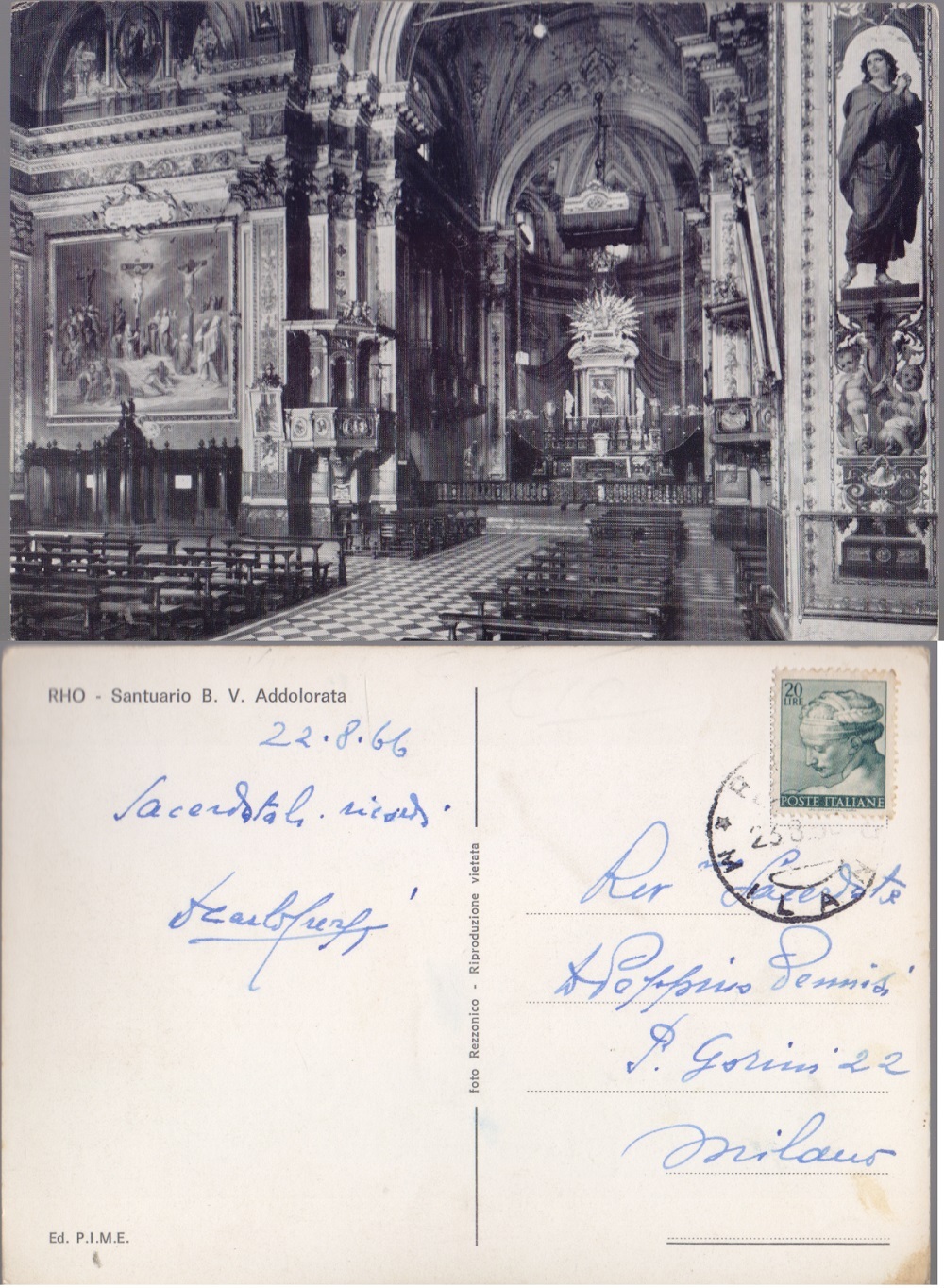 Rho. Santuario B.V. Addolorata. Viaggiata 1966