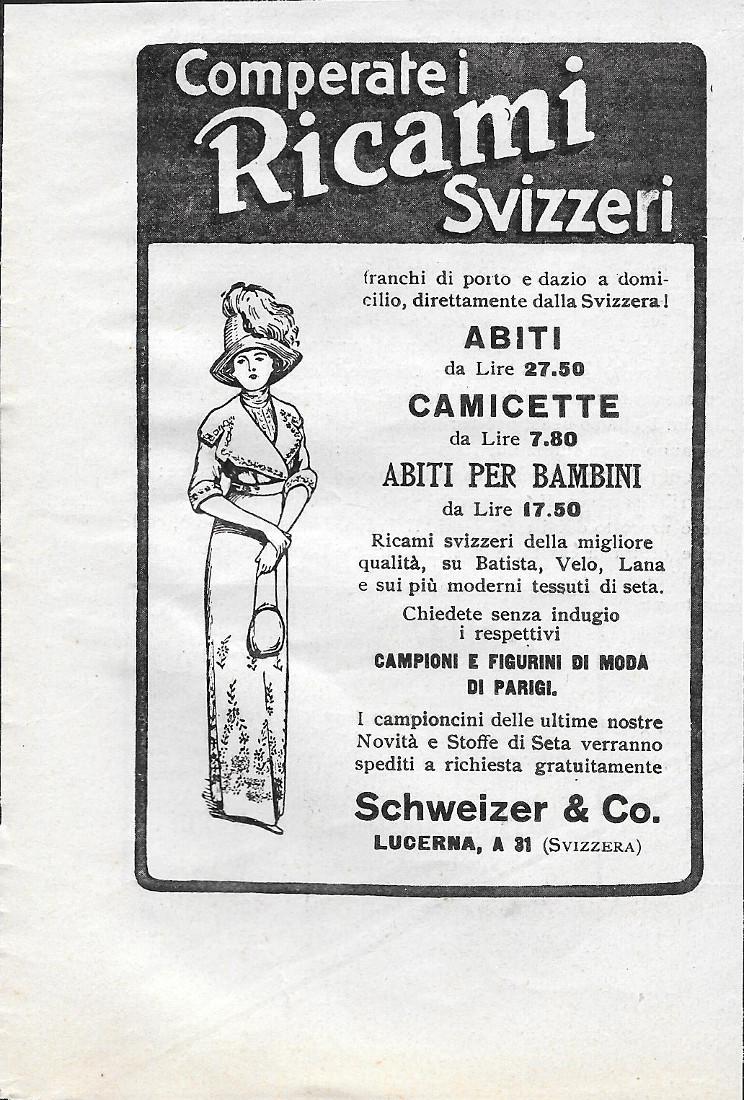Ricami Svizzeri. Advertising 1912