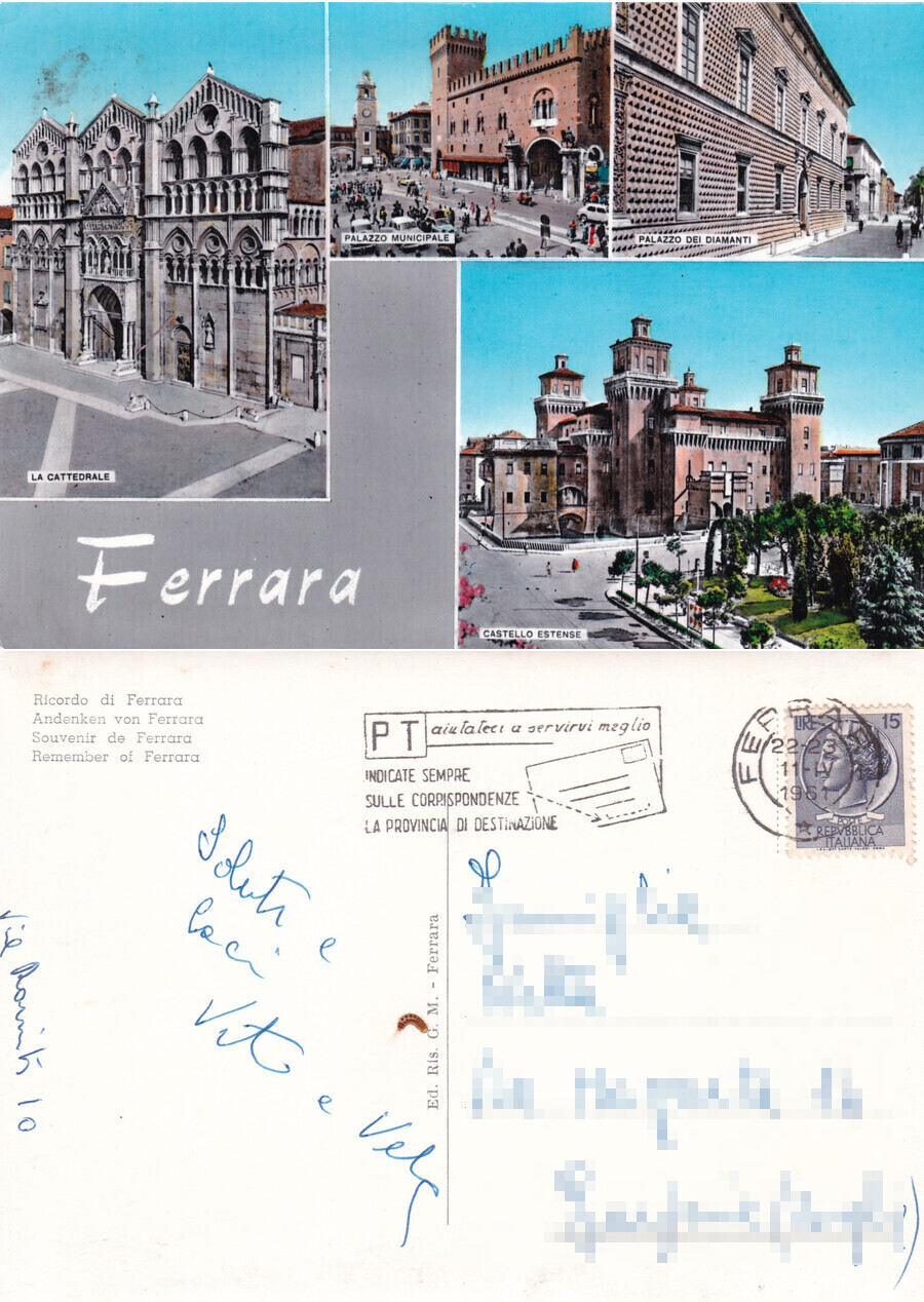 Ricordo di Ferrara - Viaggiata 1951