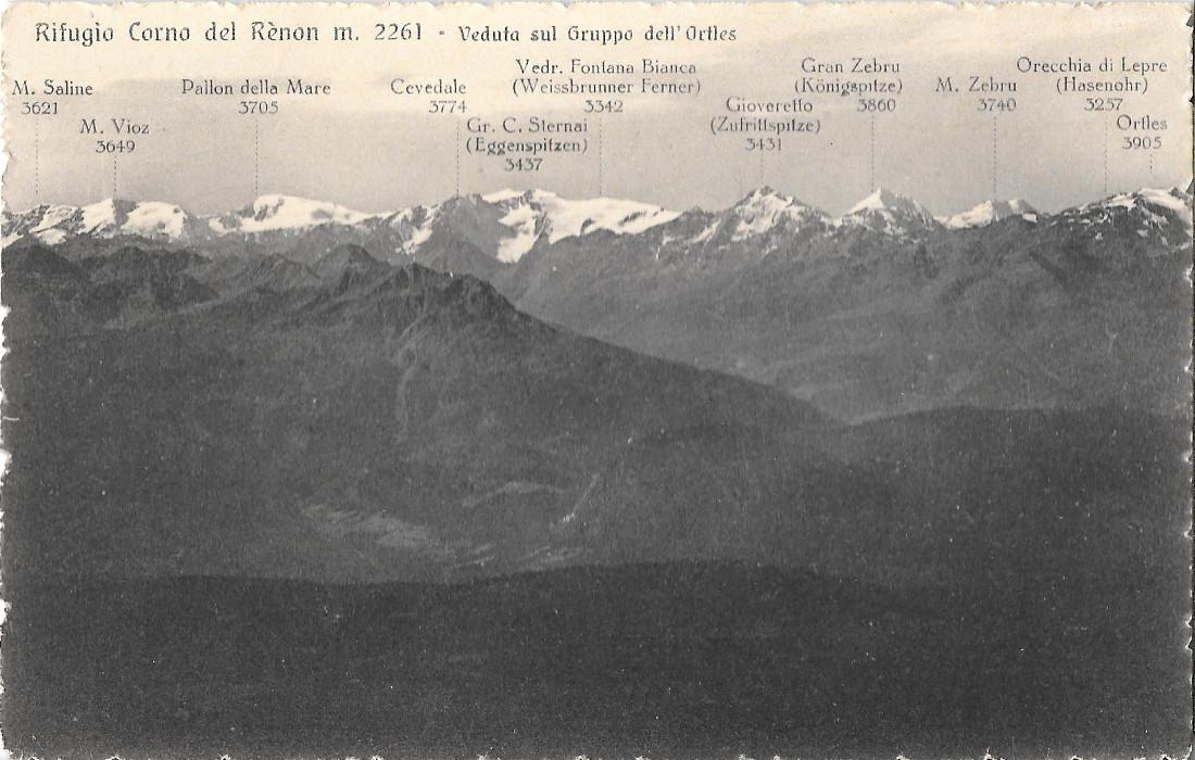 Rifugio Corno del Renon. Veduta sul Gruppo dell'Ortles. Non viaggiata