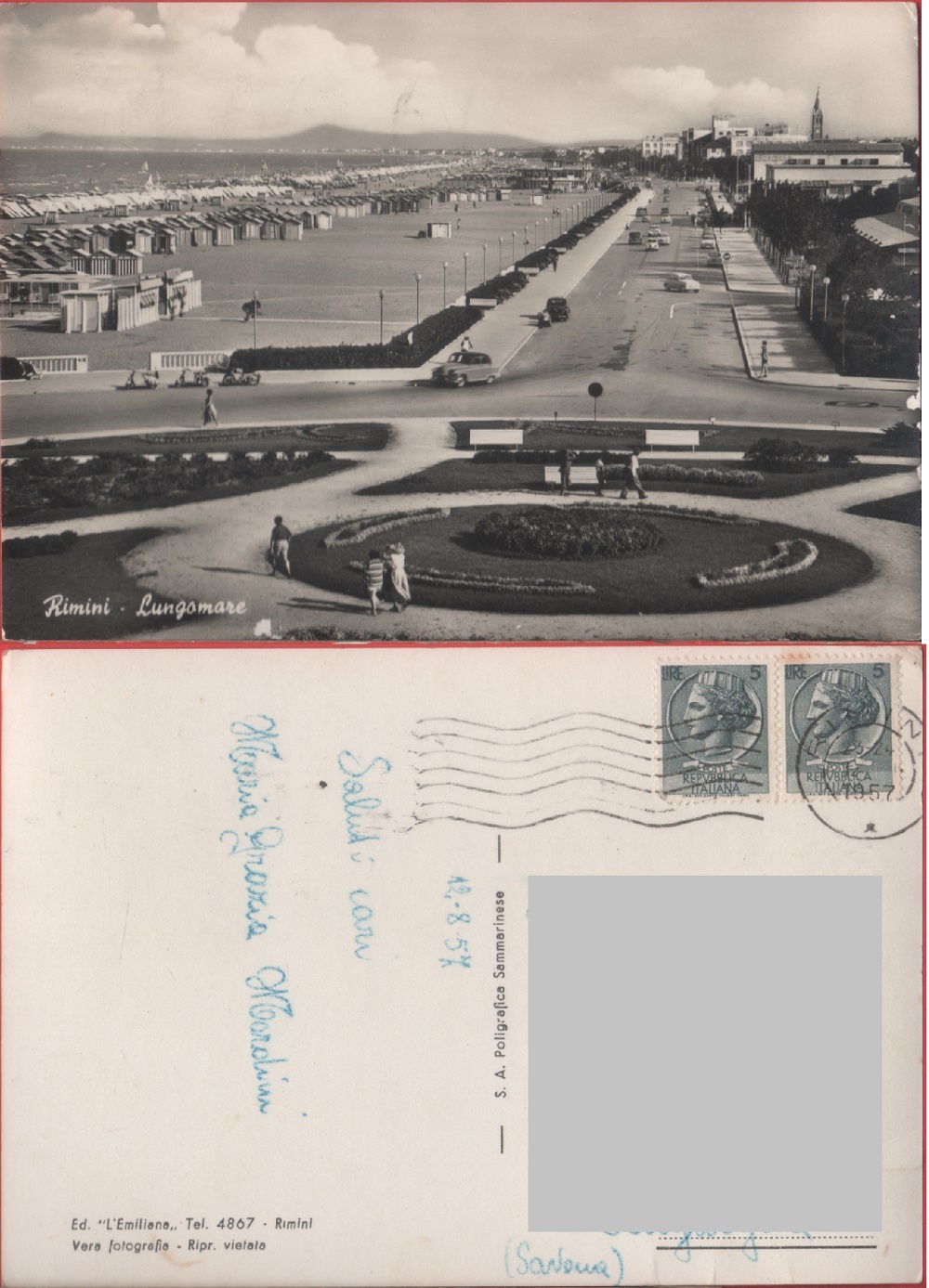Rimini. Lungomare. Viaggiata 1957