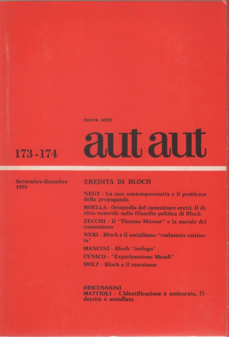 Rivista Aut Aut. n.173/174 settembre/dicembre 1979. Eredità di Bloch