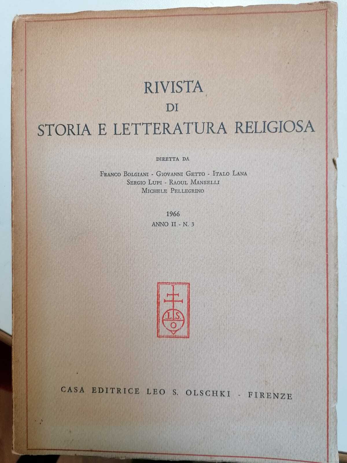 Rivista Di Storia e Letteratura Religiosa Anno 2 N^ 3 …
