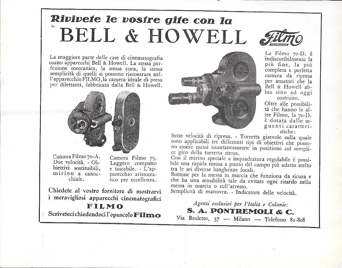 Rivivete le vostre gite con Bell &amp; Howell. Pubblicità 1930