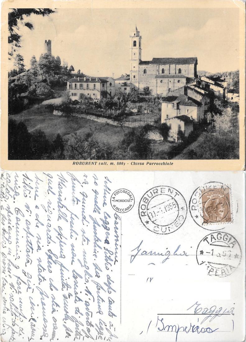 Roburent (CN). Chiesa Parrocchiale. Viaggiata 1955