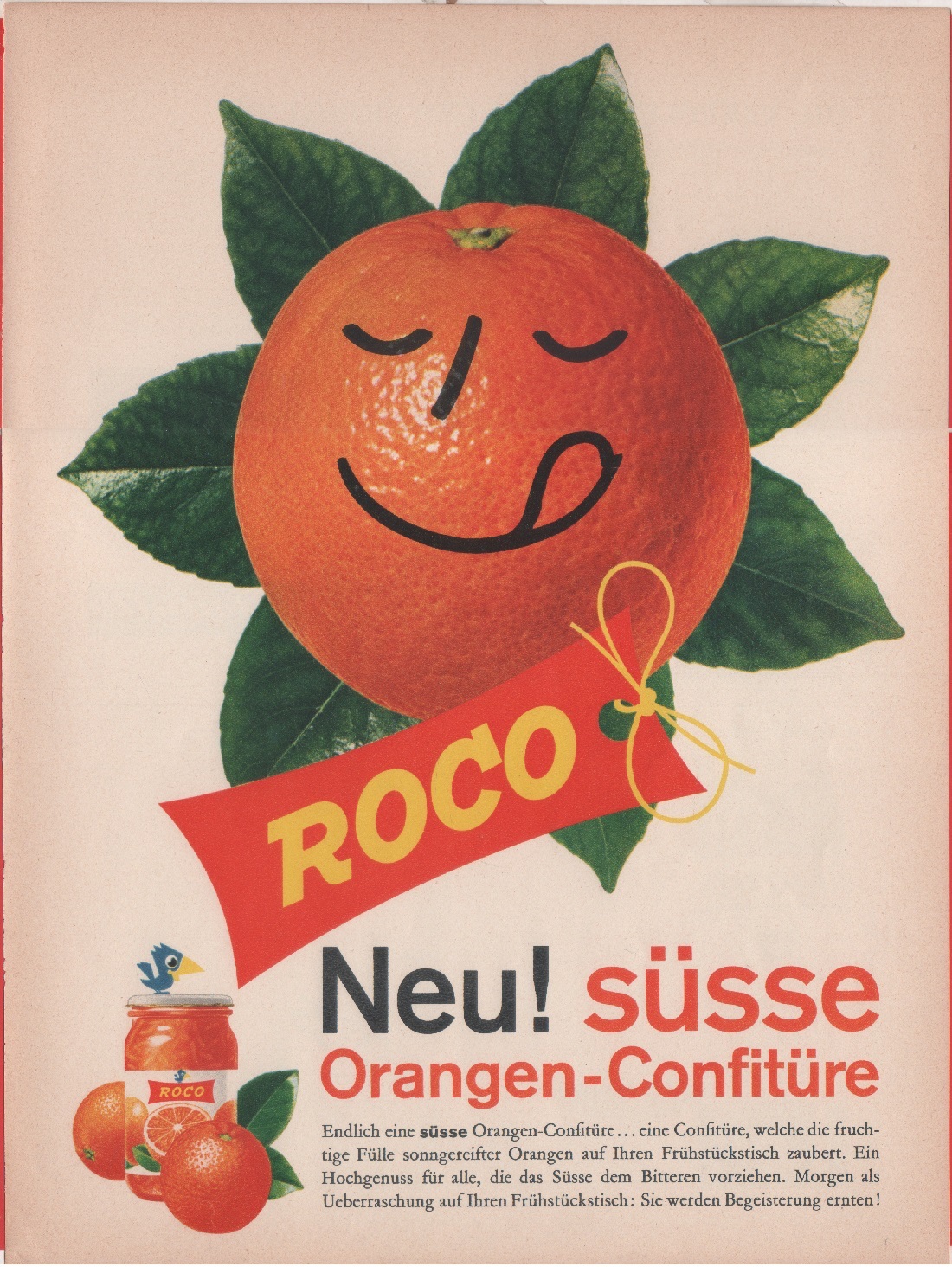 Roco Orange-Confiture/ Bols &amp; Bisquit. Advertising 1958, fronte/retro