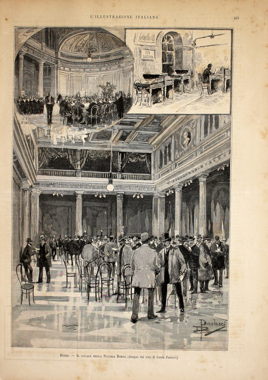 Roma. Il locale della piccola borsa. Stampa 1889