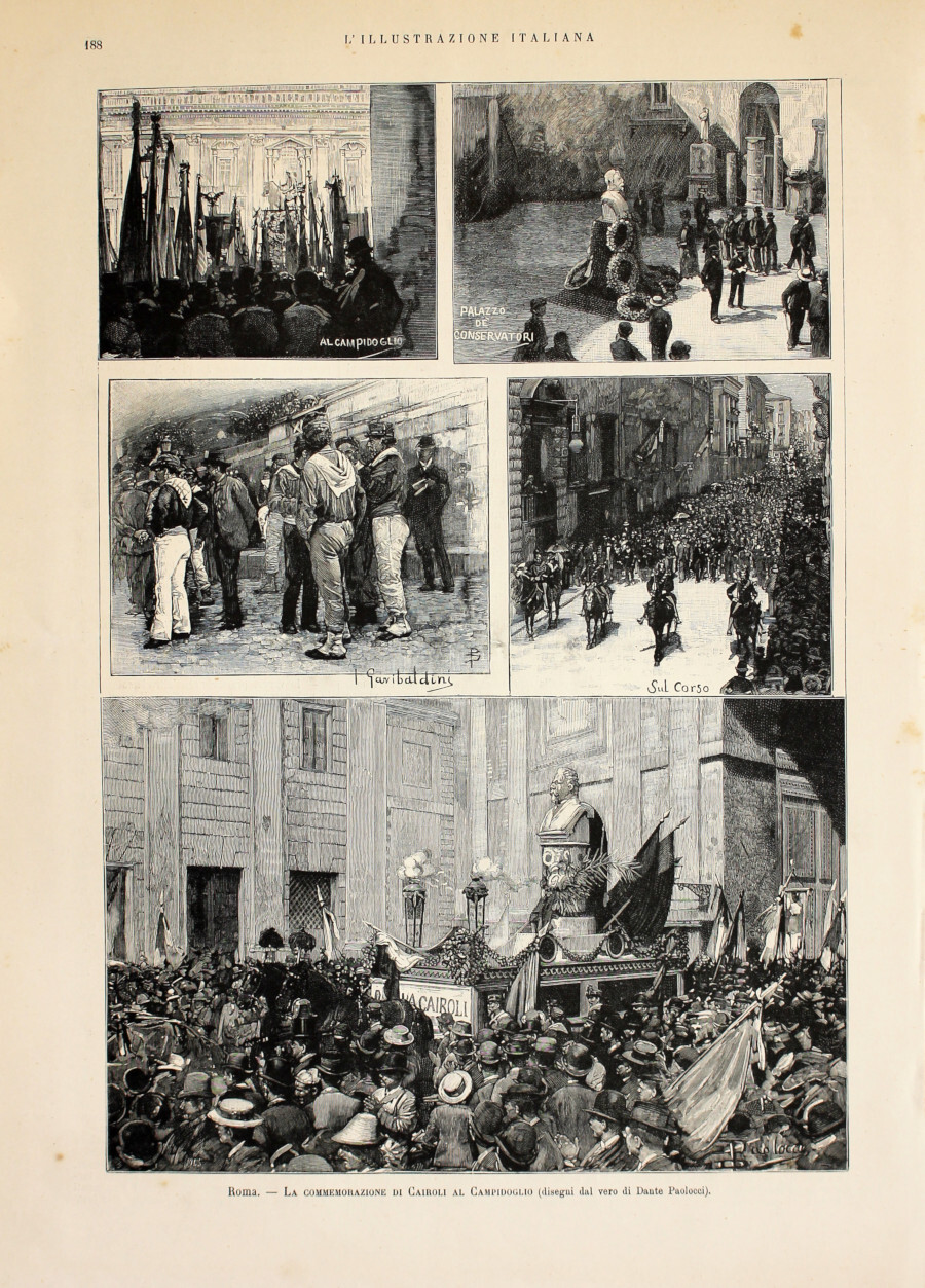 Roma. La commemorazioni di Cairoli al Capidoglio. Stampa 1889