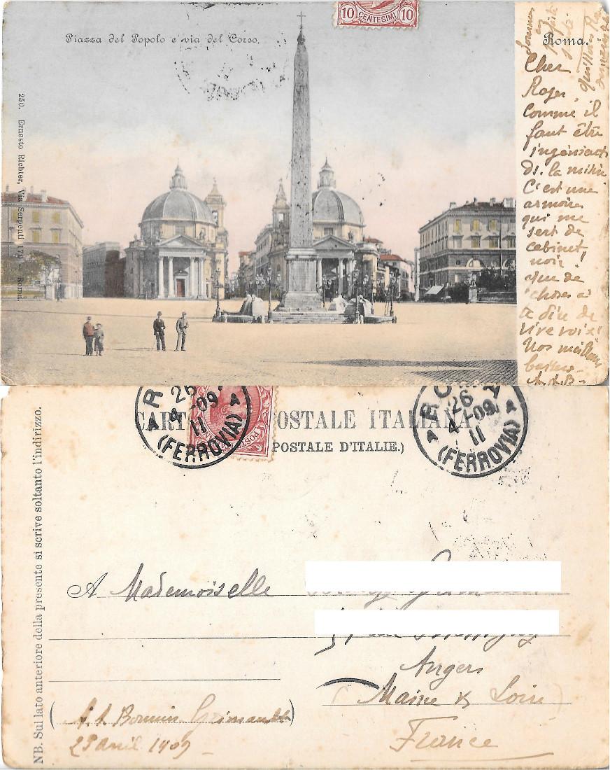 Roma. Piazza del popolo e via del Corso. Viaggiata 1911