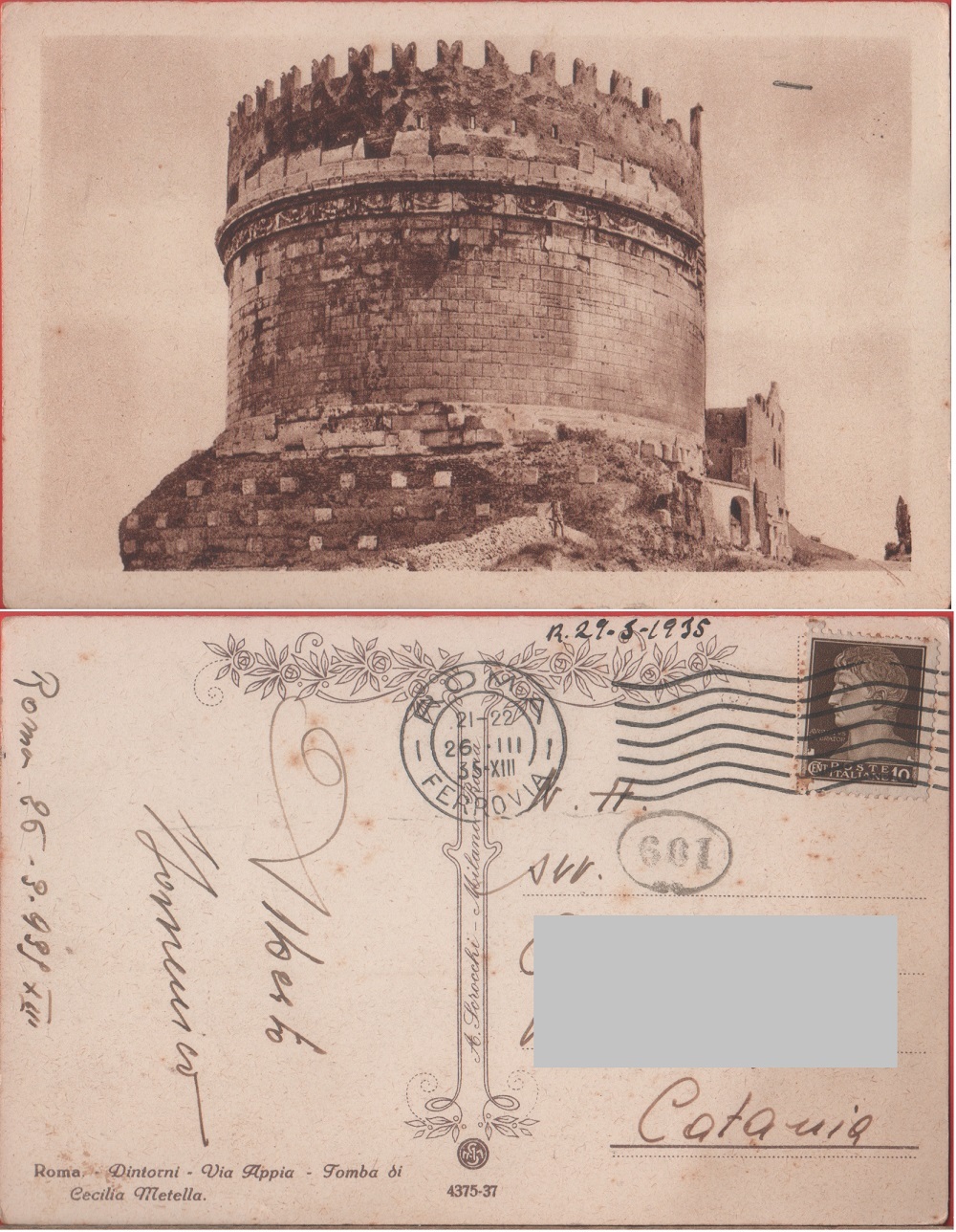 Roma. Via Appia. Tomba di Cecilia Metella. Viaggiata 1935
