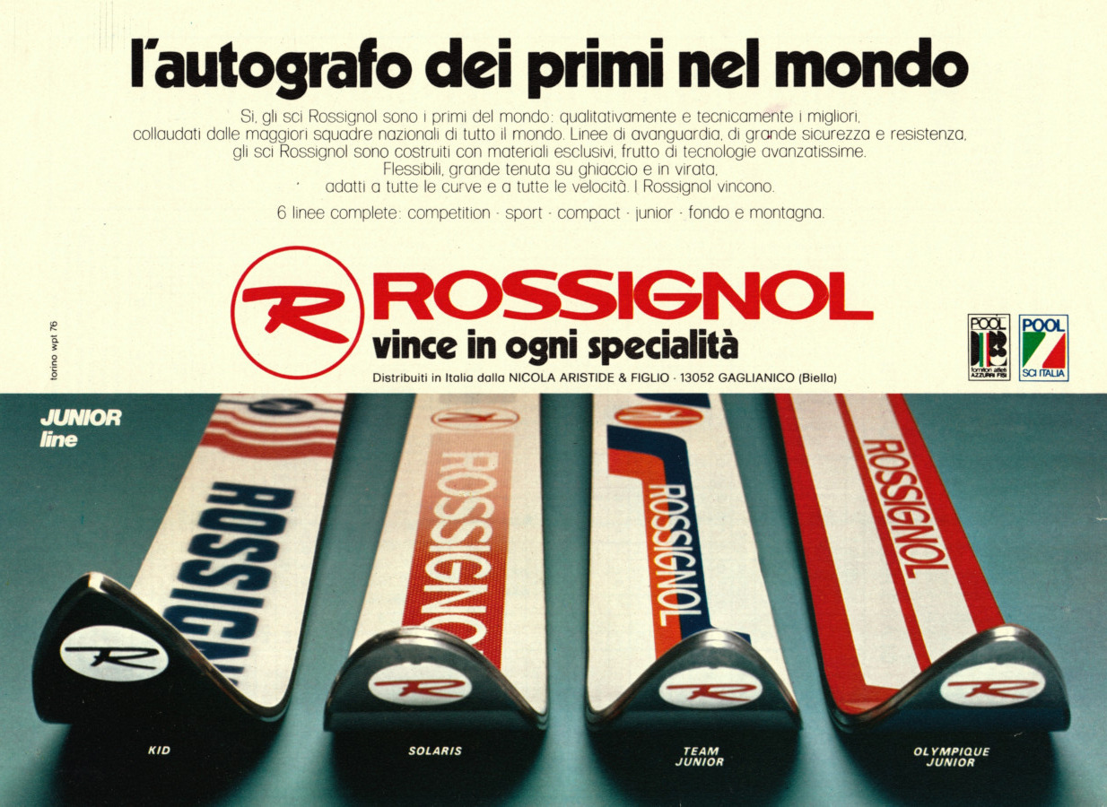 Rossignol vince in ogni specialità. Advertising 1976