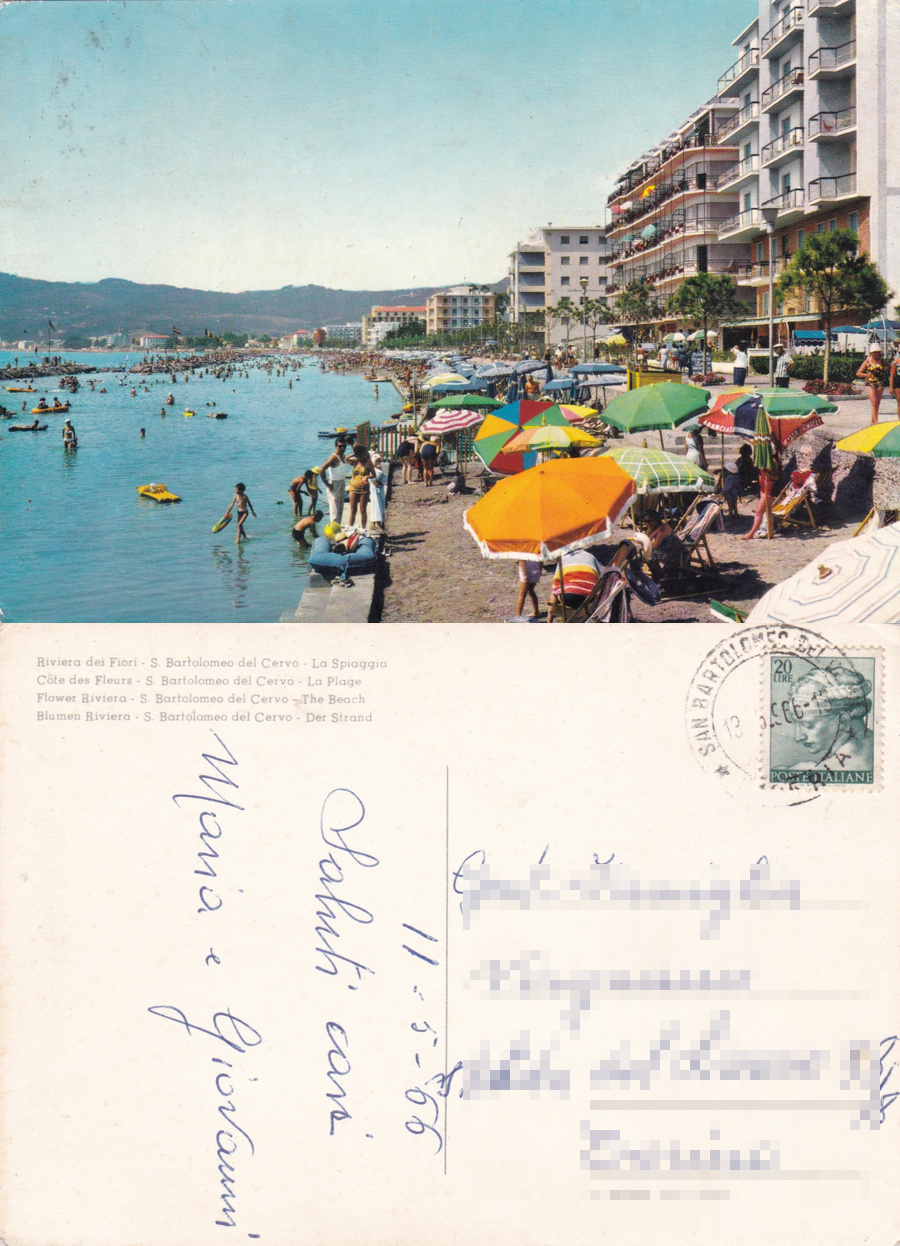 S. Bartolomeo del Cervo (IM). La Spiaggia. Viaggiata 1966
