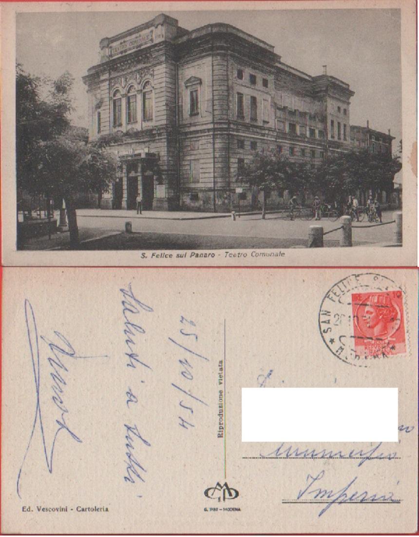 S. Felice sul Panaro (MO). Teatro Comunale. Viaggiata 1954. Animata, …