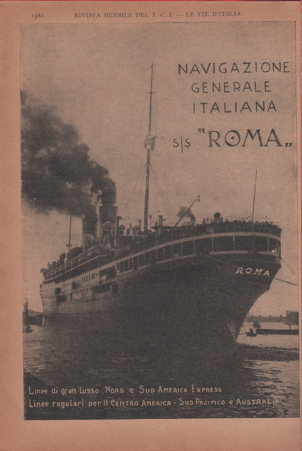 S/S Roma. Navigazione Generale Italiana Advertising 1926