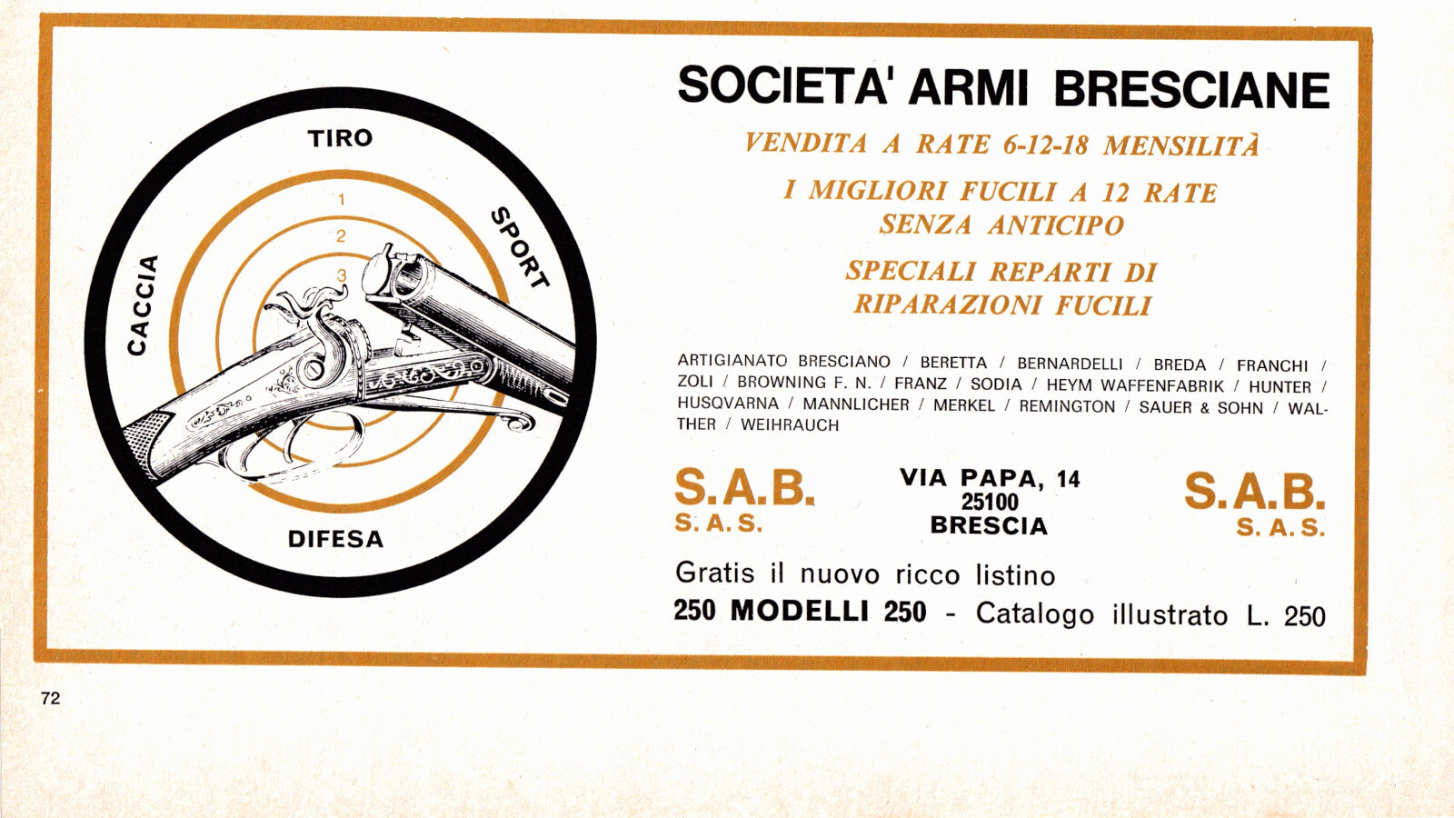 SAB Società Armi Bresciane. Advertising 1969