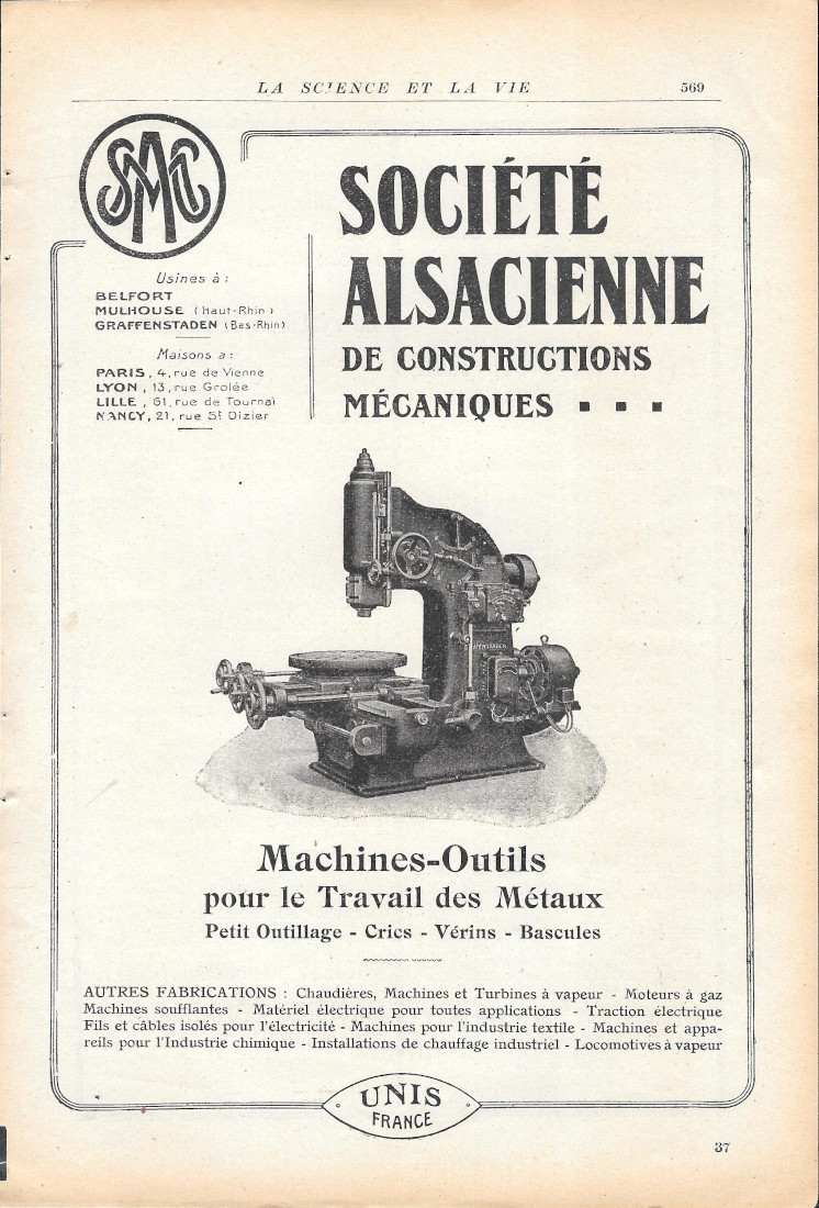 SAC. Societe Alsacienne de Constructions Mecanique - Advertising 1920