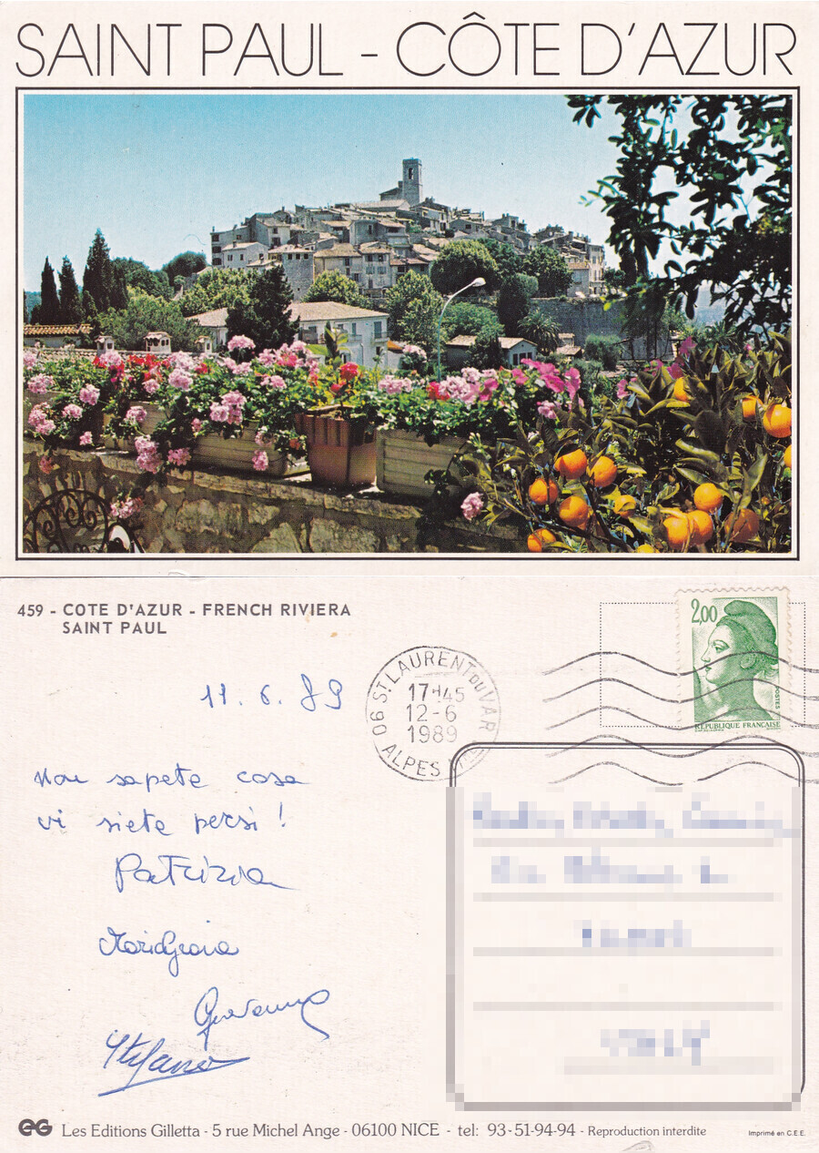 Saint Paul. Cote d'Azur. Viaggiata 1989