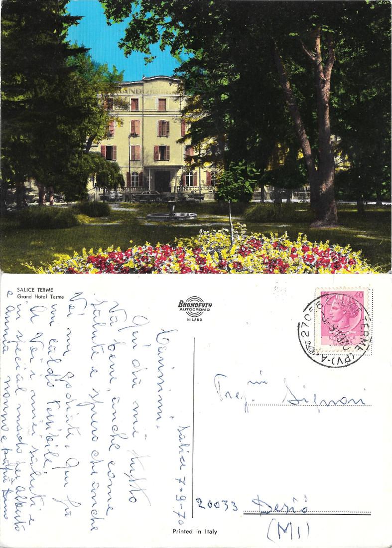 Salice Terme. Grand Hotel Terme. Viaggiata 1970