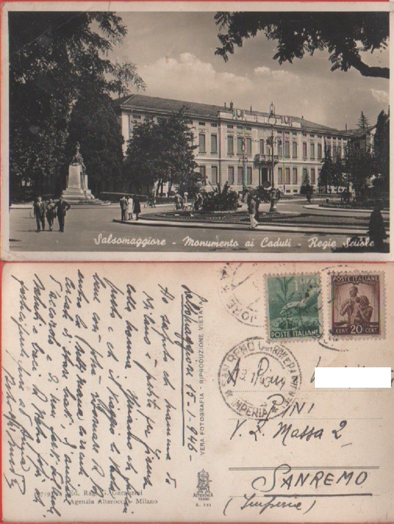 Salsomaggiore. Monumento ai Caduti. Regie Scuole. Viaggiata 1946