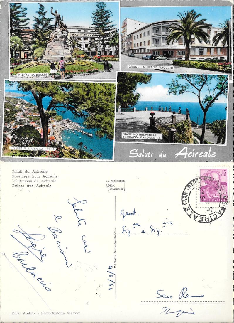 Saluti da Acireale. Viaggiata 1964