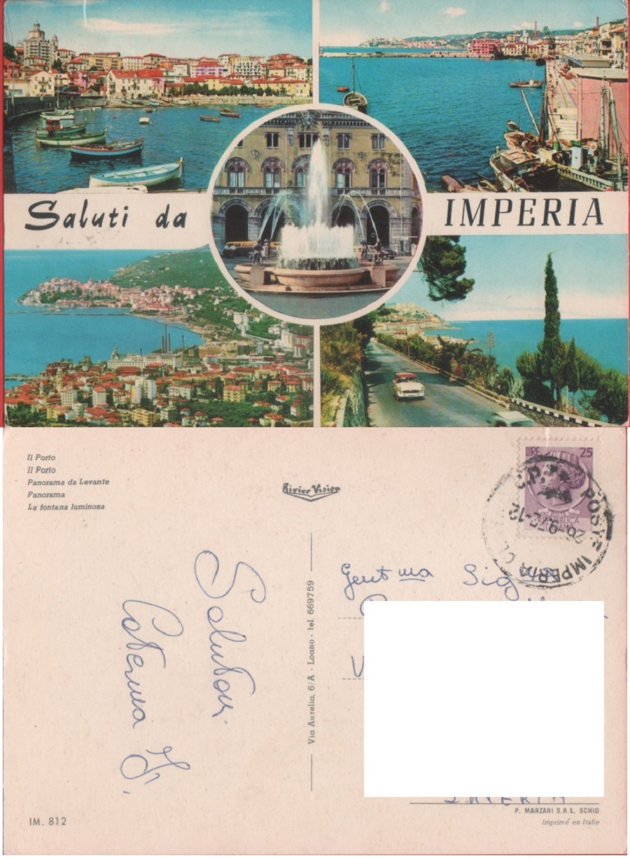 Saluti da Imperia. Viaggiata 1972