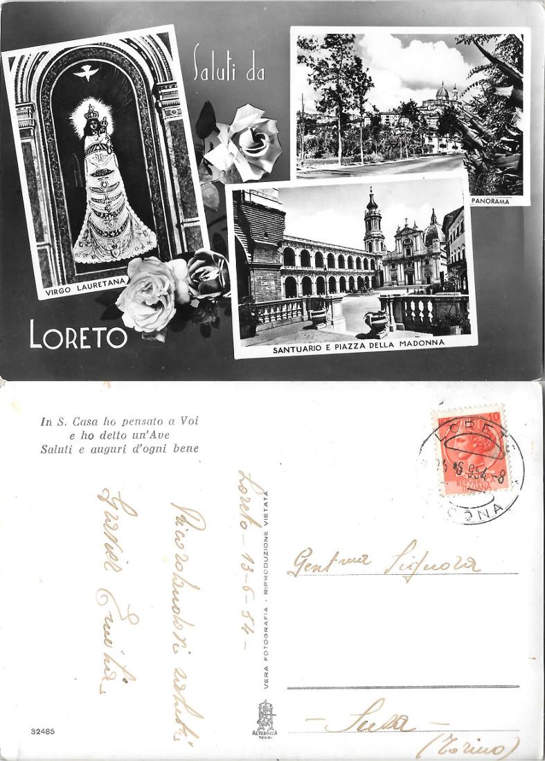 Saluti da Loreto. Ed. Alterocca. Viaggiata 1954