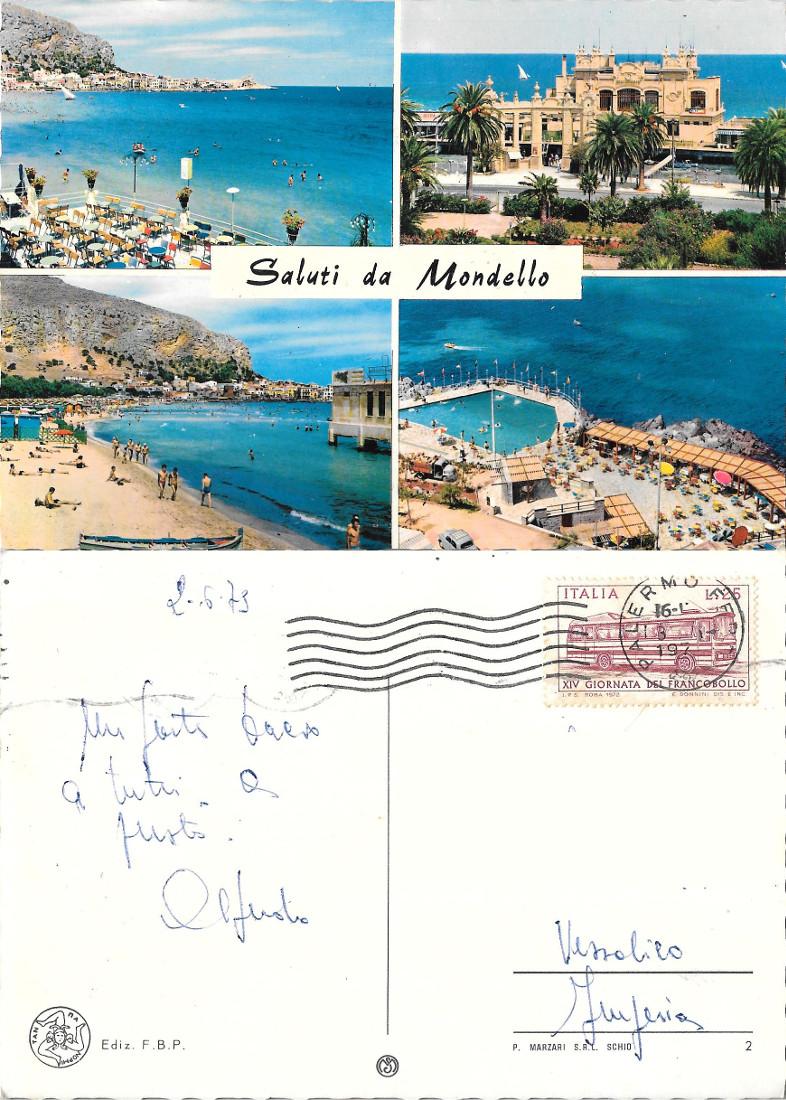 Saluti da Mondello. Viaggiata 1973