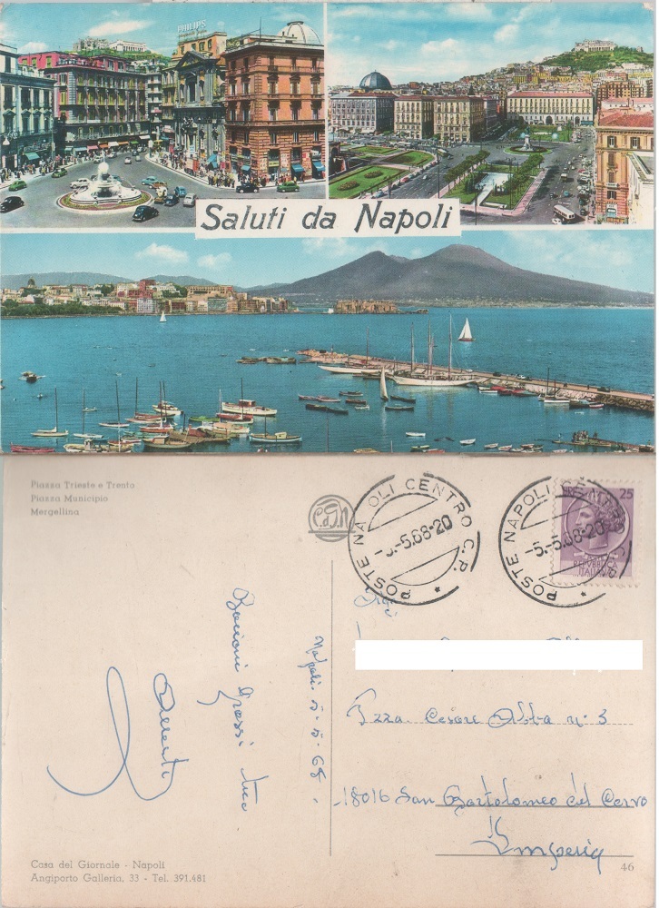 Saluti da Napoli. Vedutine. Viaggiata 1968