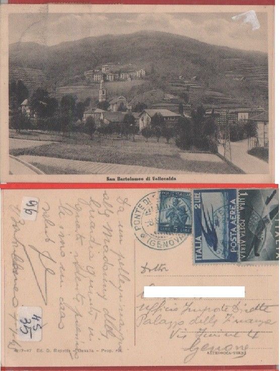 San Bartolomeo di Vallecalda. Savignone (GE). Viaggiata 1948