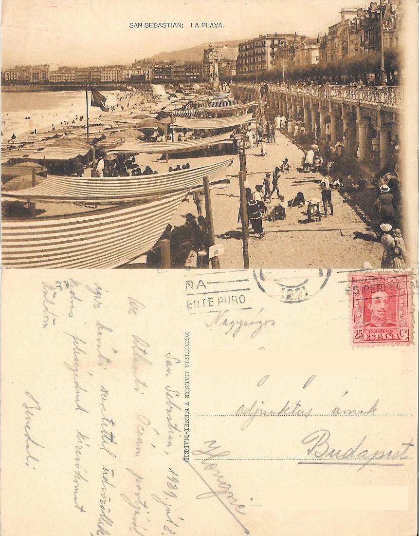 San Sebastian. La Playa. Viaggiata 1929