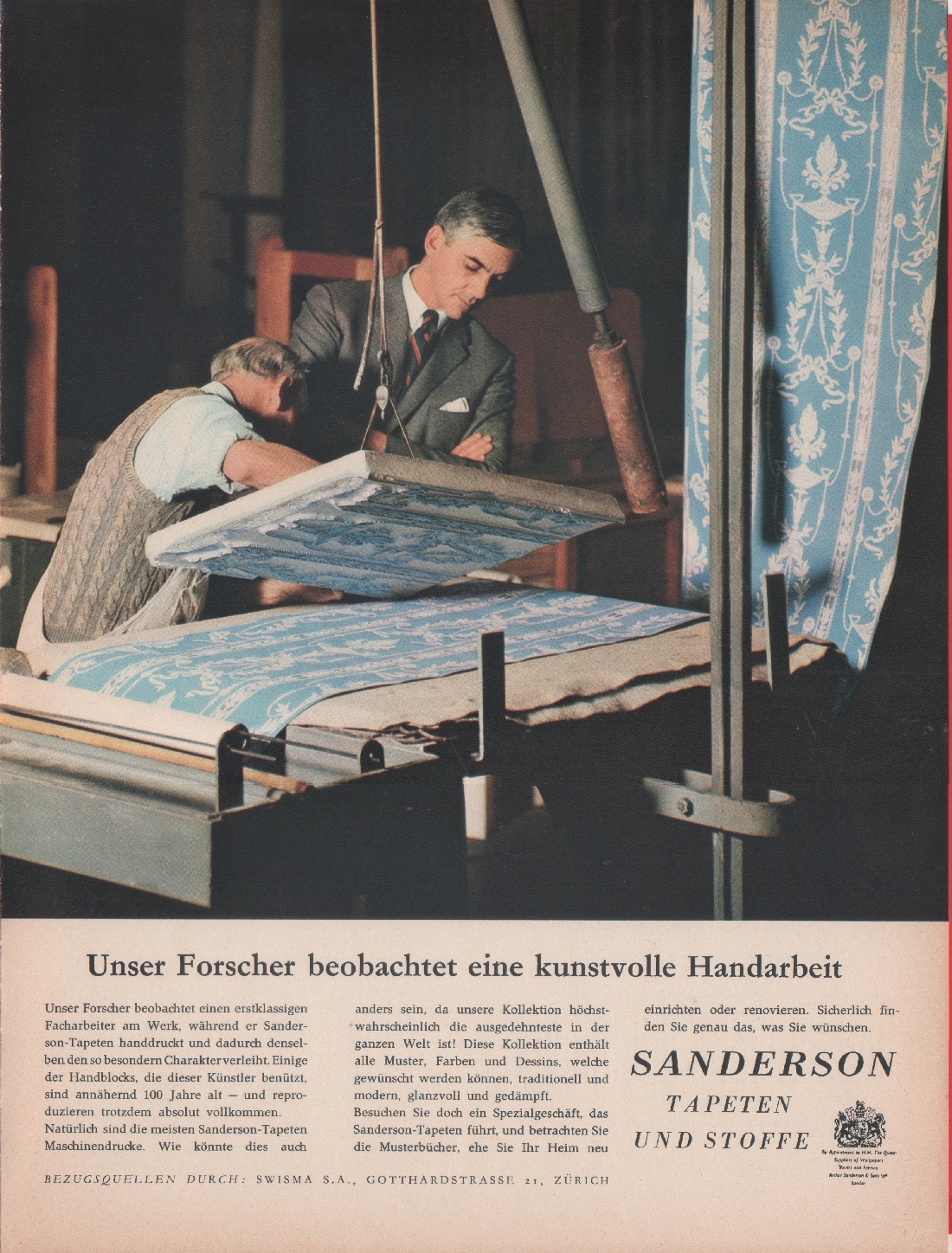 Sanderson. Tapeten und Stoffe. Advertising 1961