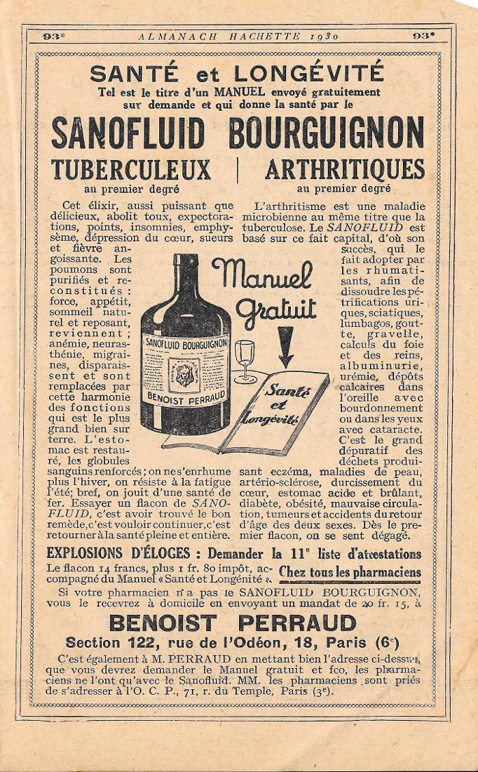 Sanofluid bourguignon. Benoist Perraud, Paris. Pubblicita 1930