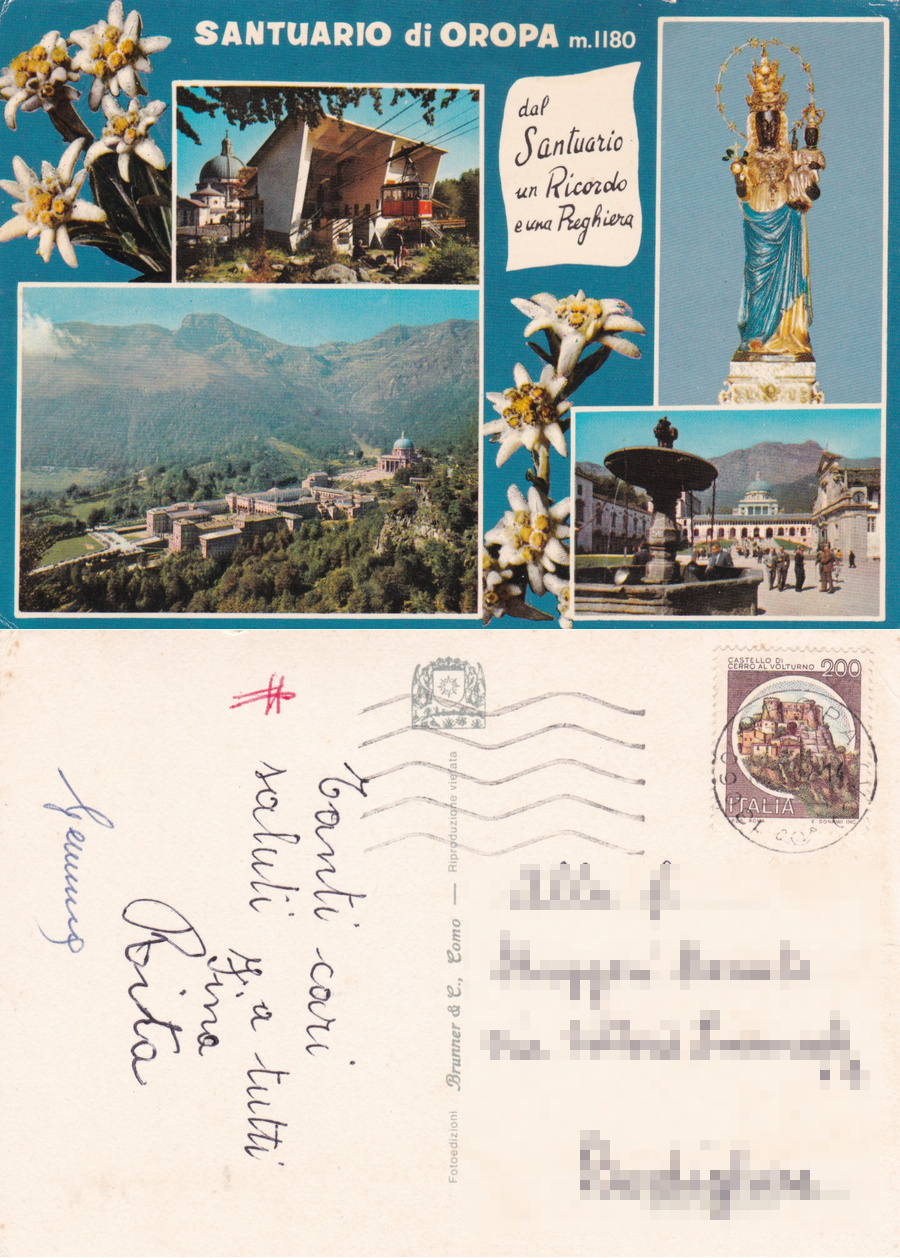 Santuario di Oropa (VC). Vedute. Viaggiata