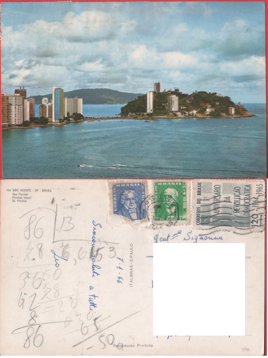 Sao Vicente (Brazil). Ilha Porchat. Viaggiata 1966