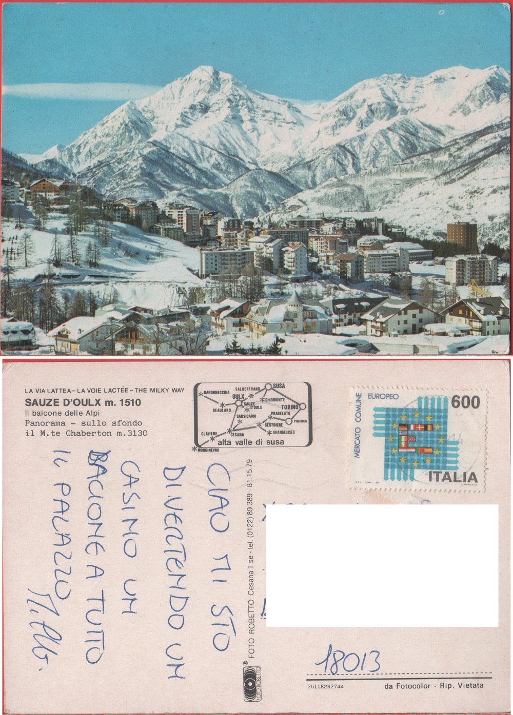 Sauze d'Oulx. Sullo sfondo il M.te Chaberton. Viaggiata