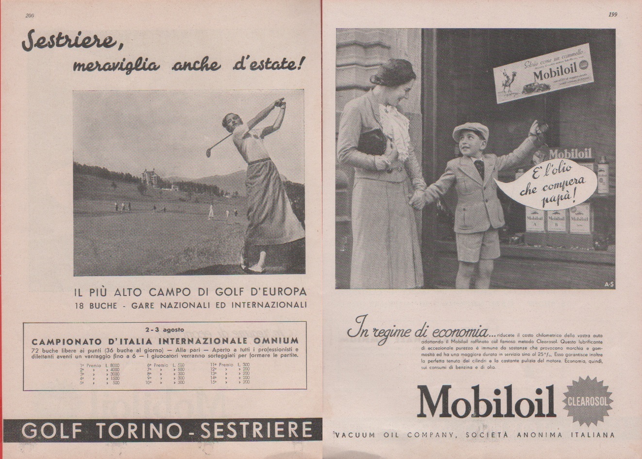 Sestriere il più alto campo golf d'europa/Mobiloil. Advertising 1937