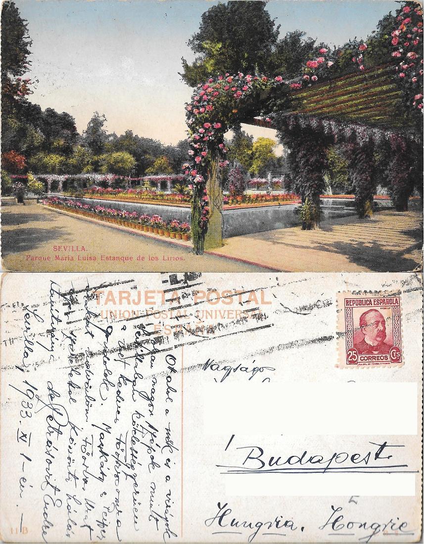 Sevilla. Parque Maria Luisa Estanque de los Lirios. Viaggiata 1933