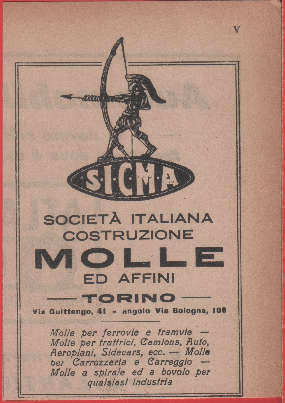 SICMA. Società Italiana Costruzione Molle e Affini. Torino Advertising 1926
