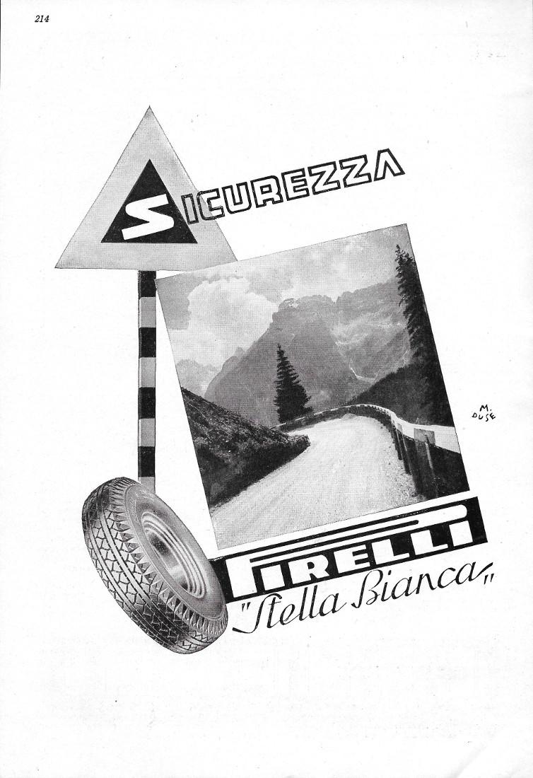 Sicurezza. Pirelli Stella Bianca/Cordial Campari. Advertising 1942 fronte retro