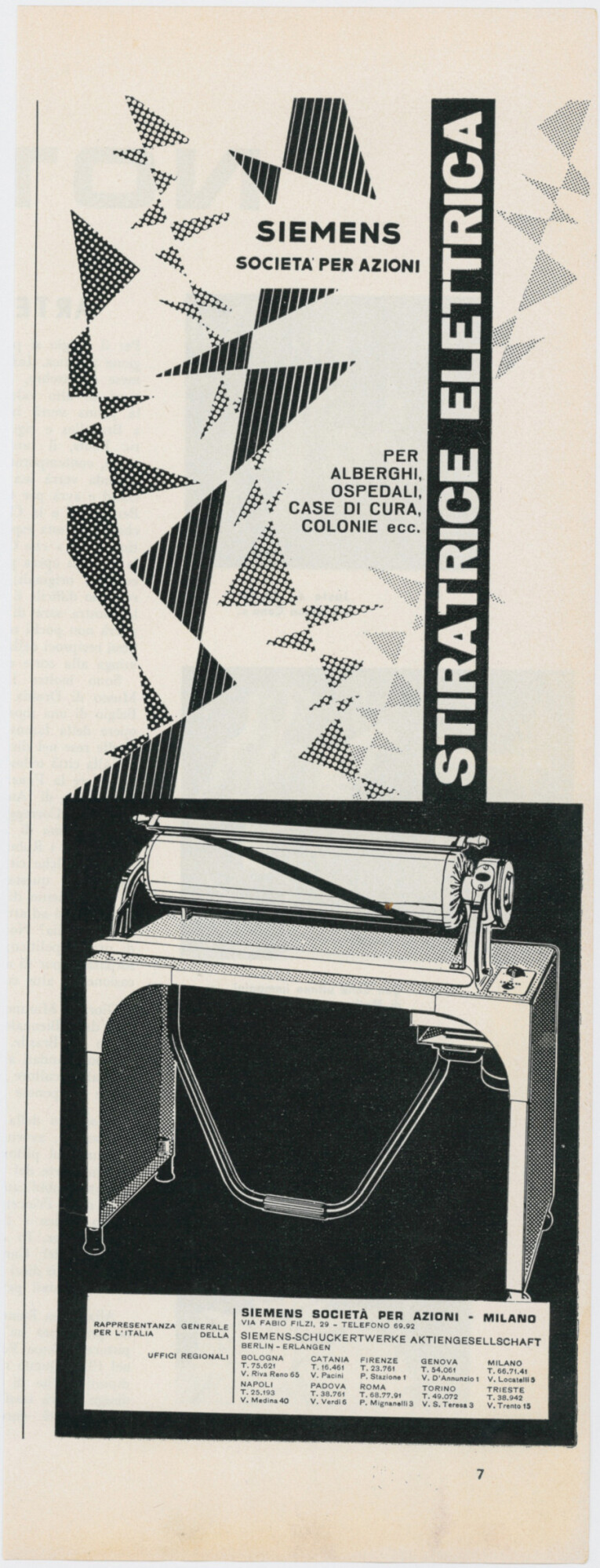 Siemens. Stiratrice elettrica. Advertising 1957