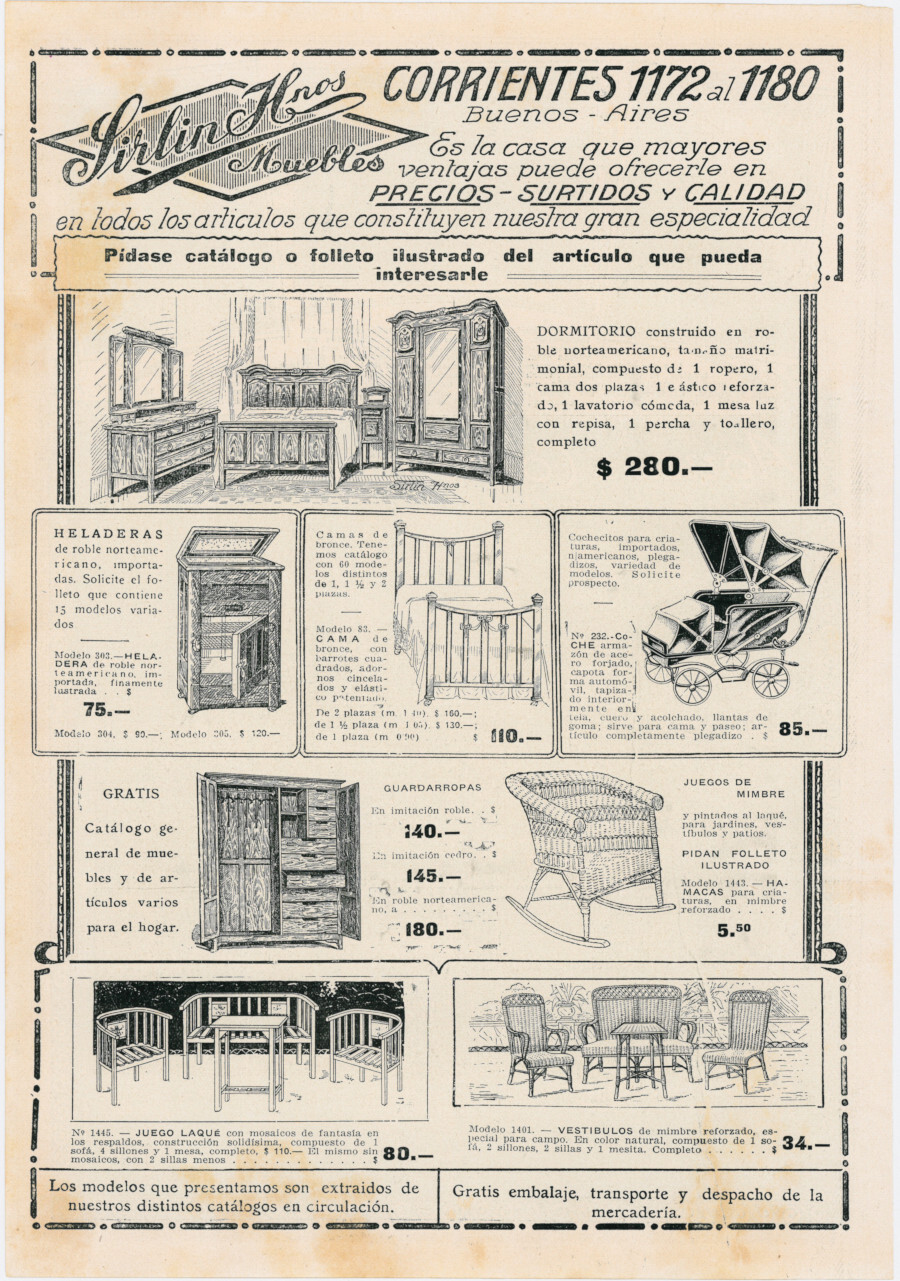 Sirline Hnos. Muebles. Advertising 1922