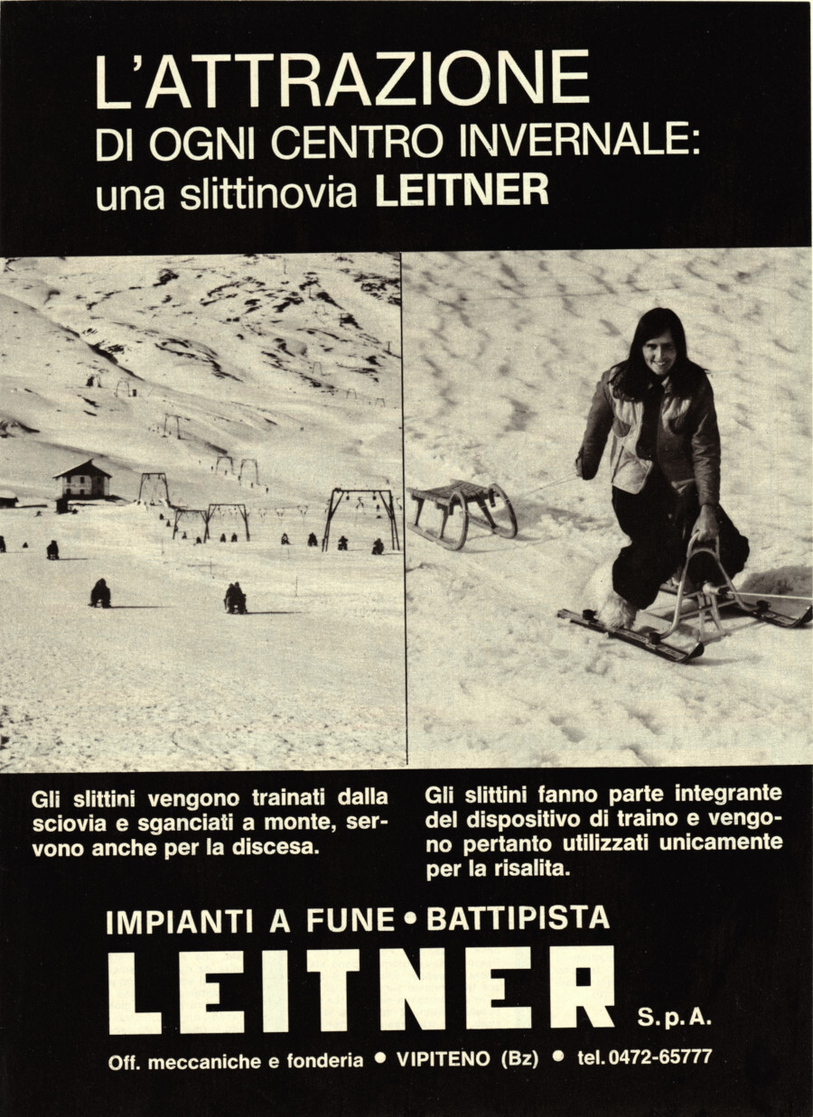 Slittinovia Leitner. Advertising 1976